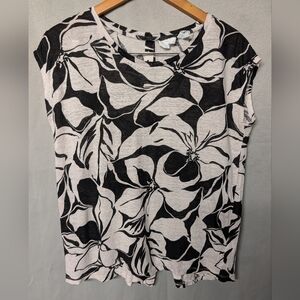 Cynthia Rowley Black & White Floral Tank Top Size Medium